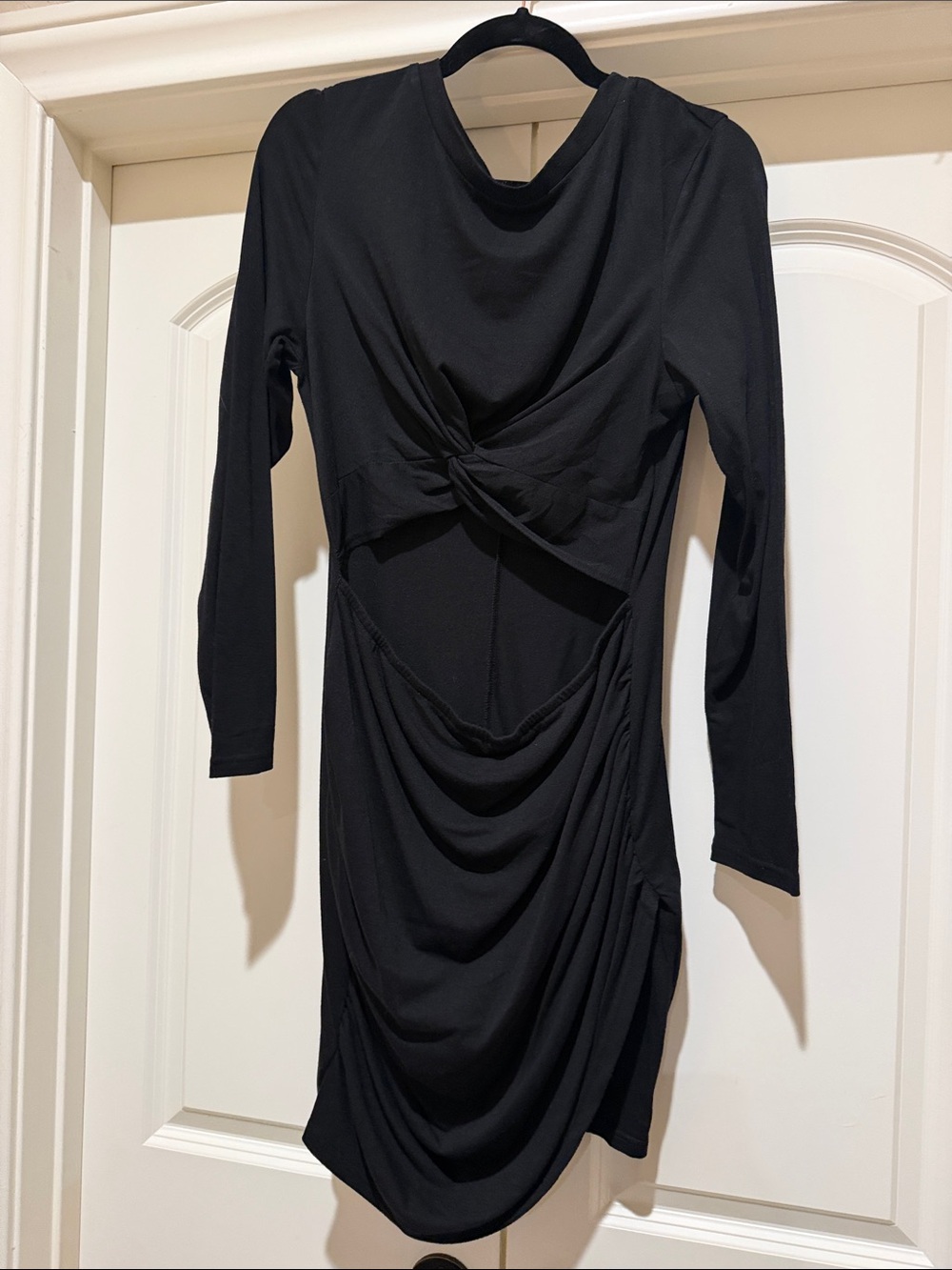 SHEIN Black Long-Sleeve Twist Cutout Draped Dress